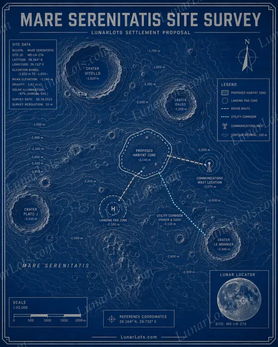 Mare Serenitatis Site Survey settlement proposal blueprint