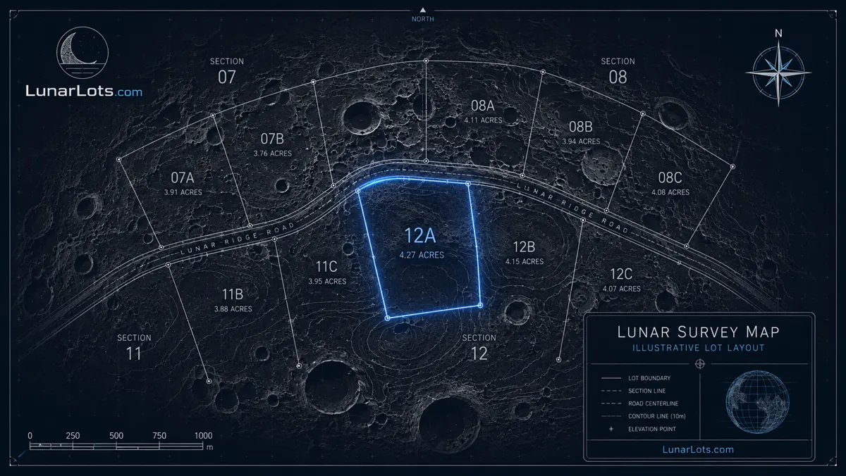 Close-up parcel map showing an individual numbered lunar plot